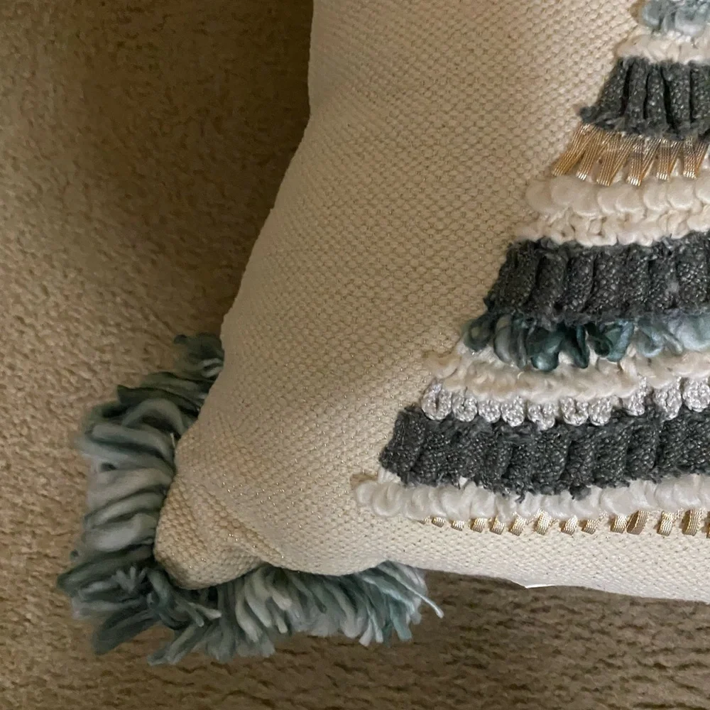 3D Yarn Knit Woven Tassel Christmas Tree Sage Green Decorative Pillow 18”x18”
